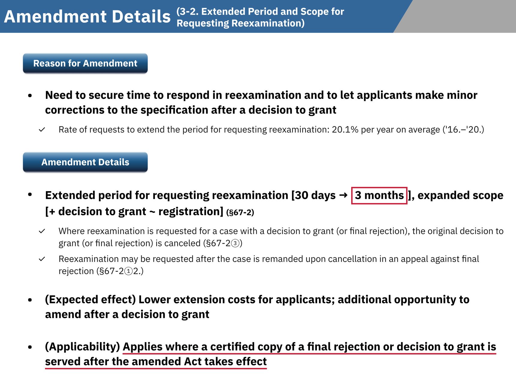 [Law Amendment] Deadlines for Appeals Against Final Rejection and Requests for Reexamination Extended to 3 Months (Effective 2022.04.20)